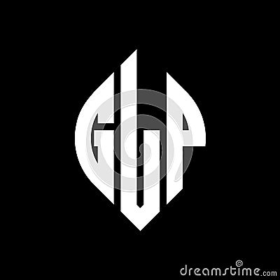 GLP circle letter logo design with circle and ellipse shape. GLP ellipse letters with typographic style. The three initials form a Vector Illustration