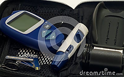 Glucometer and other instruments. Stock Photo