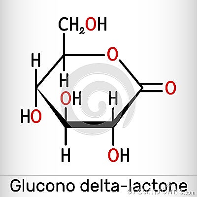 Glucono-delta-lactone, gluconolactone, GDL molecule. It is PHA, polyhydroxy acid, naturally-occurring food additive E575 Vector Illustration
