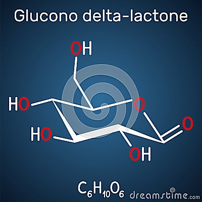 Glucono-delta-lactone, gluconolactone, GDL molecule. It is PHA, polyhydroxy acid, naturally-occurring food additive E575 Vector Illustration