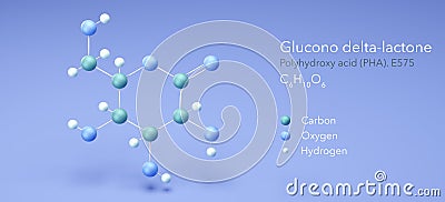 glucono delta-lactone, polyhydroxy, acid, molecular structures, 3d model, Structural Chemical Formula and Atoms with Color Coding Stock Photo