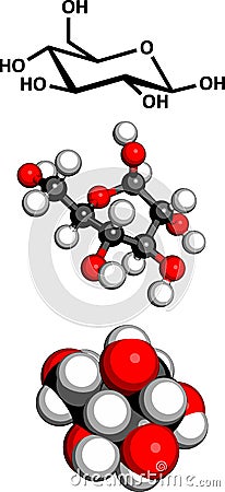 Glucose (beta-D-glucose, grape sugar, dextrose) molecule, chemical structure Vector Illustration