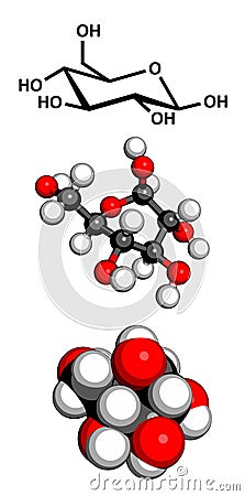 Glucose (beta-D-glucose, grape sugar, dextrose) molecule Stock Photo