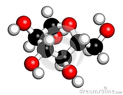Glucose dextrose, grape sugar molecule beta-D-glucopyranose form. 3D rendering. Atoms are represented as spheres with. Vector Illustration