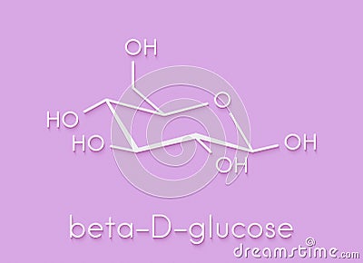 Glucose dextrose, grape sugar molecule beta-D-glucopyranose form. Skeletal formula. Stock Photo