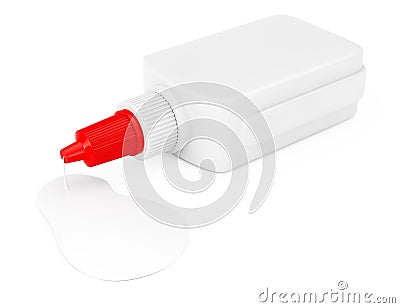 Glue Leak from White Glue Bottle with Spreader Cap. 3d Renderin Stock Photo