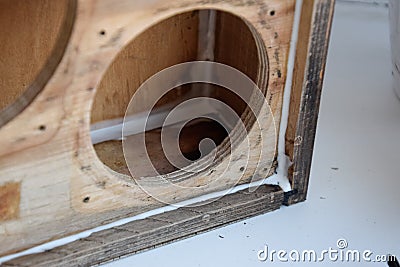 Glued with glue pva speaker enclosure Stock Photo