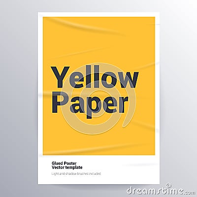 Glued paper yellow poster template. Vector Illustration