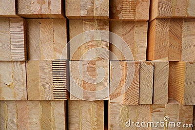 Glued pine timber beams for wooden windows closeup Stock Photo