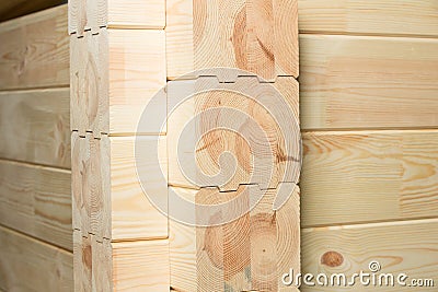Glued pine timber construction Stock Photo