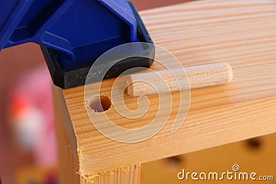 Gluing dowel joint Stock Photo