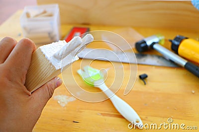 Gluing woodcraft Stock Photo