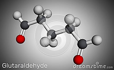 Glutaraldehyde, glutaral molecule. It is is used agricultural, disinfection of medical devices. Molecular model. 3D rendering Stock Photo