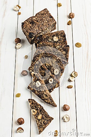 Gluten-free bread with hazelnut and flax seeds on a wooden Board Stock Photo