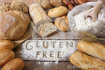 Gluten free breads on wood background Stock Photo