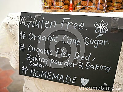 Gluten free cookies information board Homemade Glut cookies Stock Photo