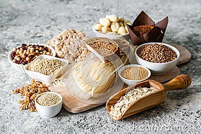 Gluten free diet concept - selection of grains and carbohydrates for people with gluten intolerance Stock Photo