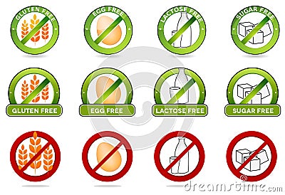 Gluten free, egg free, lactose free and sugar free Vector Illustration