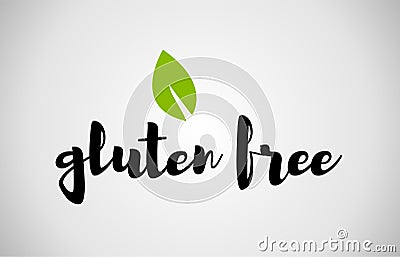 gluten free green leaf handwritten text white background Vector Illustration