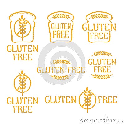 Gluten free- handdrawn isolated logo elements. Cartoon Illustration