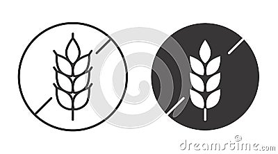 Gluten free icons. Editable stroke. Food allergy diet. Wheat grain symbol. Vector line silhouette graphic elements. Stock Vector Illustration