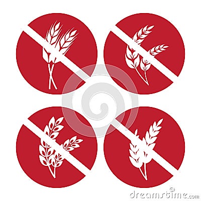 Gluten free icons set with wheat and rye ears Vector Illustration