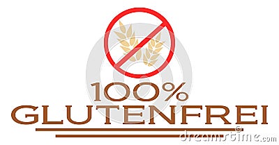 100% gluten free, nutrition, label, german, colors, isolated. Cartoon Illustration