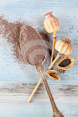 Gluten free poppy flour and seeds Stock Photo