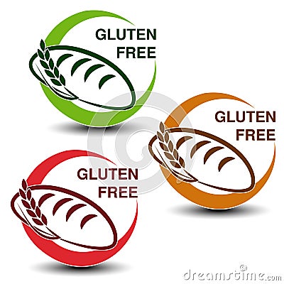 Gluten free symbols on white background. Circular icons with silhouettes of bread with spikelet. Vector Illustration