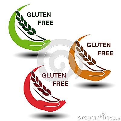 Gluten free symbols on white background. Circular silhouettes hand with spikelet. Vector Illustration