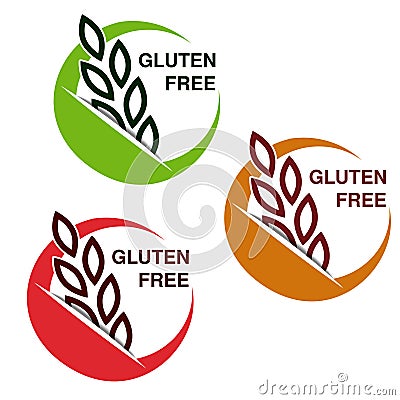 Gluten free symbols on white background. Circular stickers with spikelet. Vector Illustration