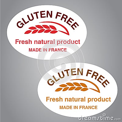 Gluten free symbols on white background. Oval stickers with spikelet. Vector Illustration