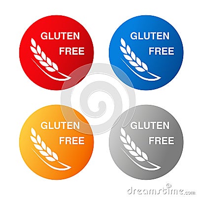 Gluten free symbols on white background. Silhouettes spikelet in a circle button. Red, blue, orange and silver icon. Vector Illustration