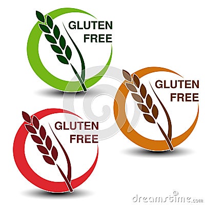 Gluten free symbols on white background. Silhouettes spikelet in a circle with shadow. Vector Illustration