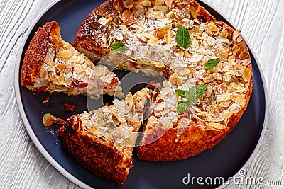 Gluten free tasty swiss rhubarb tart on platter Stock Photo