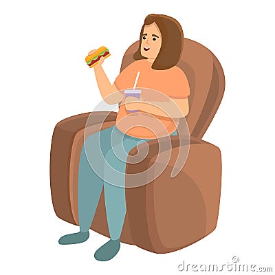 Gluttony armchair fast food icon, cartoon style Vector Illustration