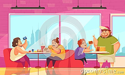 Gluttony And Cafe Background Vector Illustration