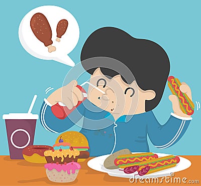 Gluttony, Eating too much fat Vector Illustration