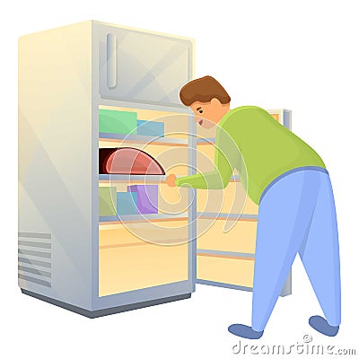 Gluttony food fridge icon, cartoon style Vector Illustration