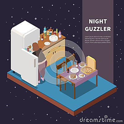 Gluttony Isometric Illustration Vector Illustration