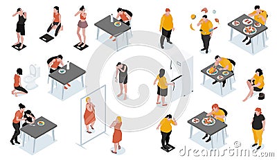 Gluttony Isometric Set Vector Illustration