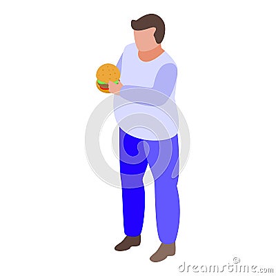 Gluttony man burger icon, isometric style Vector Illustration