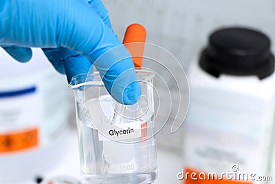 glycerin in glass, chemical in the laboratory Stock Photo