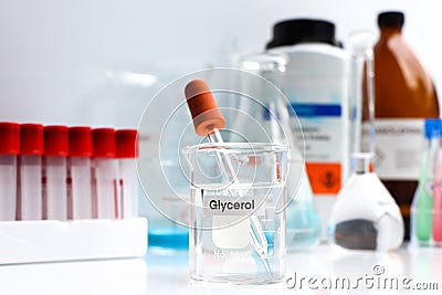 Glycerol in glass, chemical in the laboratory Stock Photo