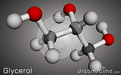 Glycerol, glycerine molecule. Molecular model. 3D rendering Stock Photo