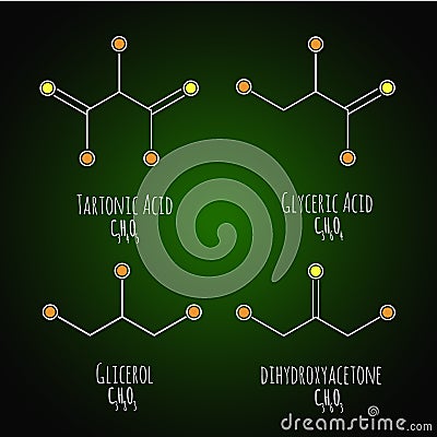 Glycerol, gliceric acid, tartonic acid structural chemical schemes and formulas. Vector illustration Vector Illustration