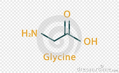 Glycine chemical formula. Glycine structural chemical formula isolated on transparent background. Vector Illustration