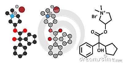 Glycopyrronium bromide (glycopyrrolate) COPD drug molecule. Has additional medical uses as well Vector Illustration