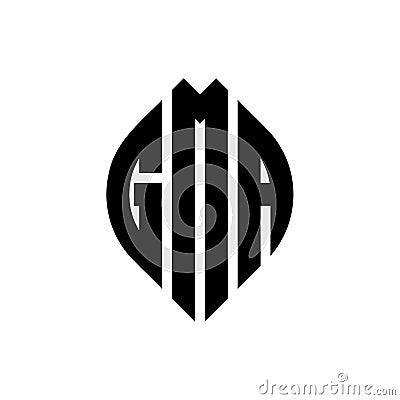 GMA circle letter logo design with circle and ellipse shape. GMA ellipse letters with typographic style. The three initials form a Vector Illustration