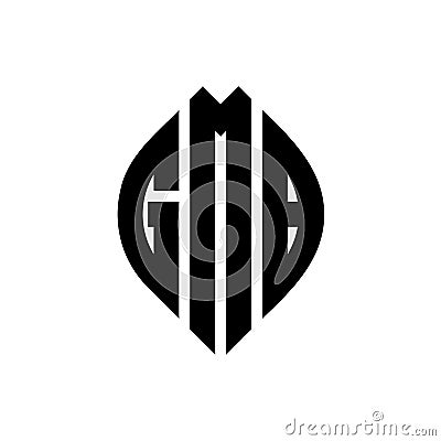 GMB circle letter logo design with circle and ellipse shape. GMB ellipse letters with typographic style. The three initials form a Vector Illustration